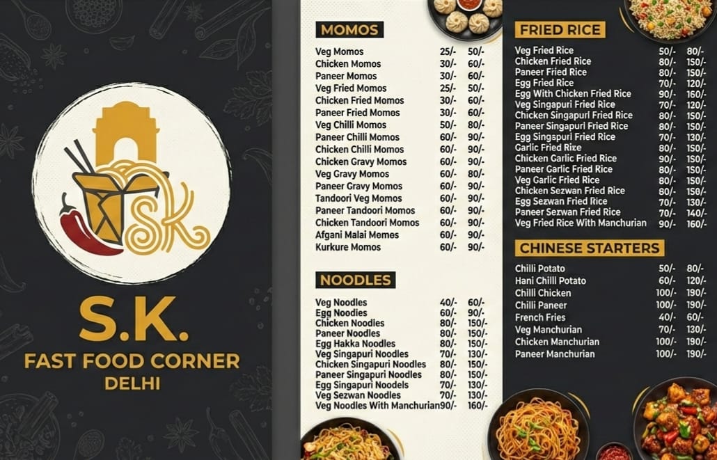 S.K. Fast Food Corner — Menu Design